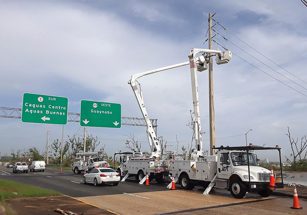 JEA crews set a 65-foot concrete pole in Puerto Rico