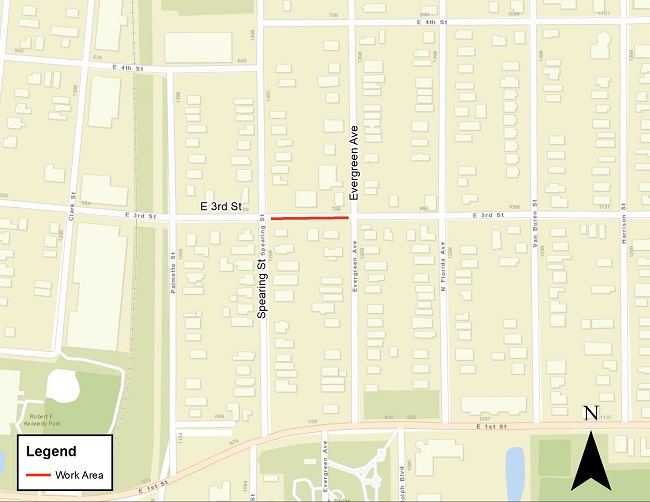 E. 3rd and Evergreen Sewer Project Map