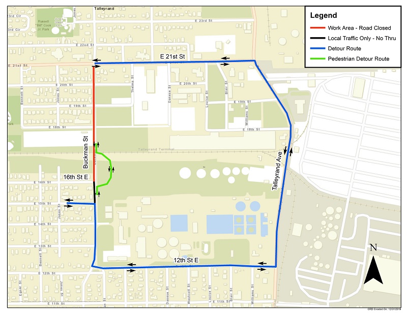 Buckman Road & Sidewalk Detour Map