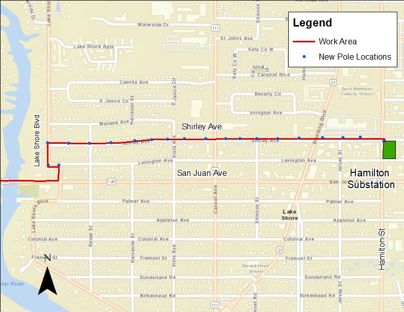 Shirley Avenue Electric Reliability Project Map