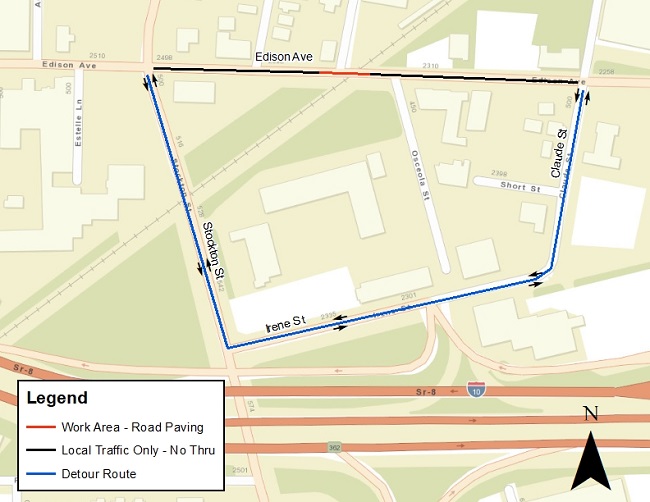 Edison Avenue Detour Map 4.12.24