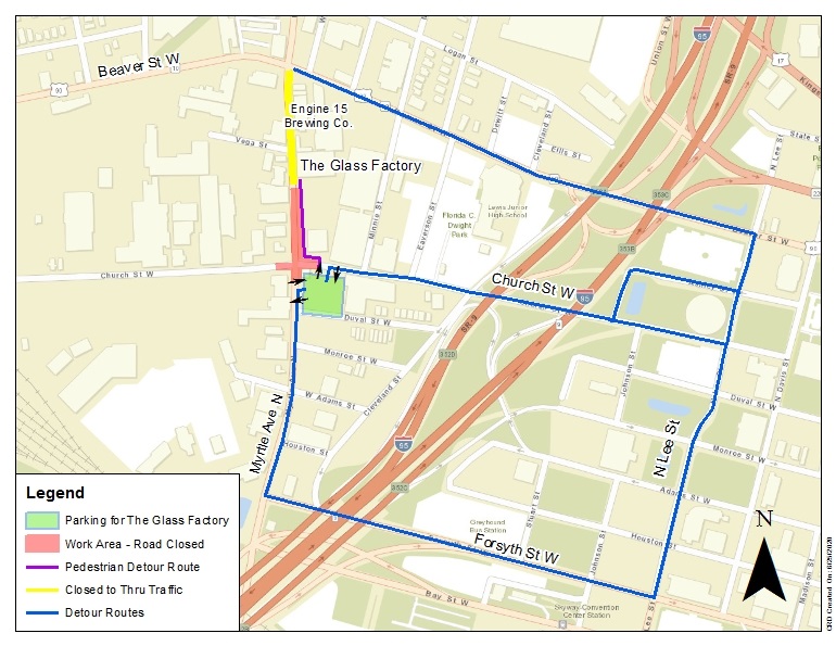 The Glass Factory Work Area and Detour Map