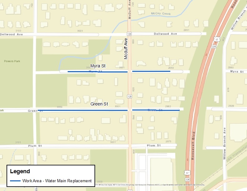 Myra Street Phase 2 Water Improvement Project Map