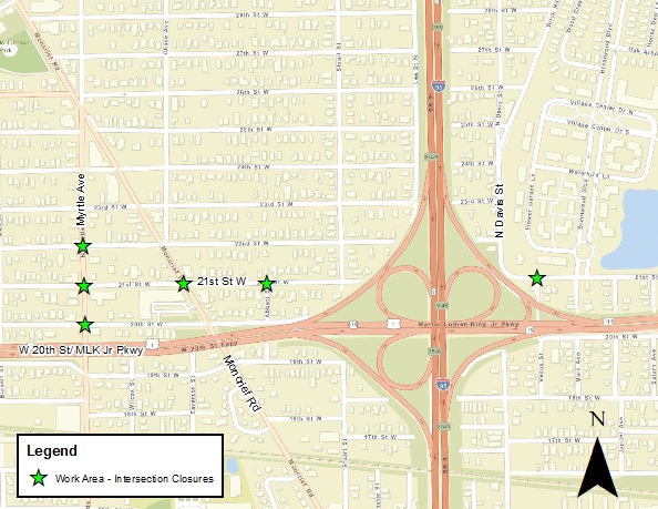W. 20th St and MLK Intersection Closures Map