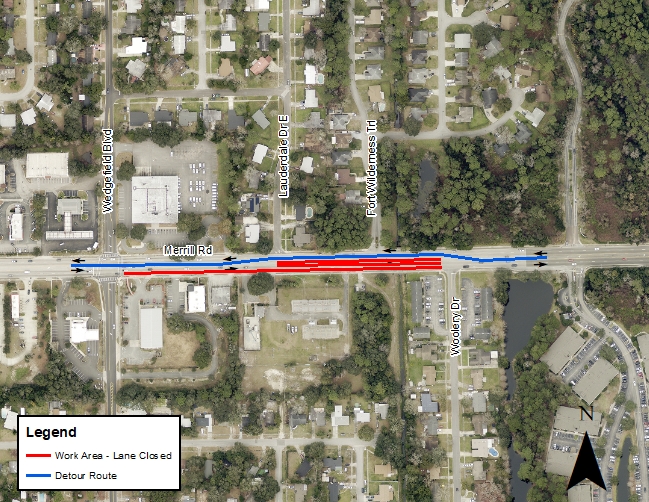 Merrill Road eastbound detour map