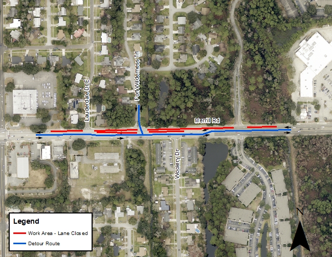 Merrill Road Westbound Detour Map