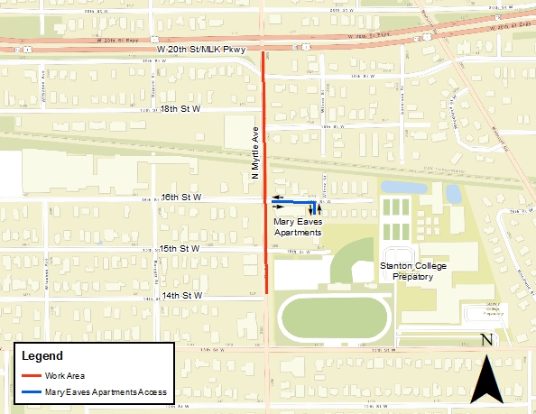 N. Myrtle Avenue Temporary Road Closure Map