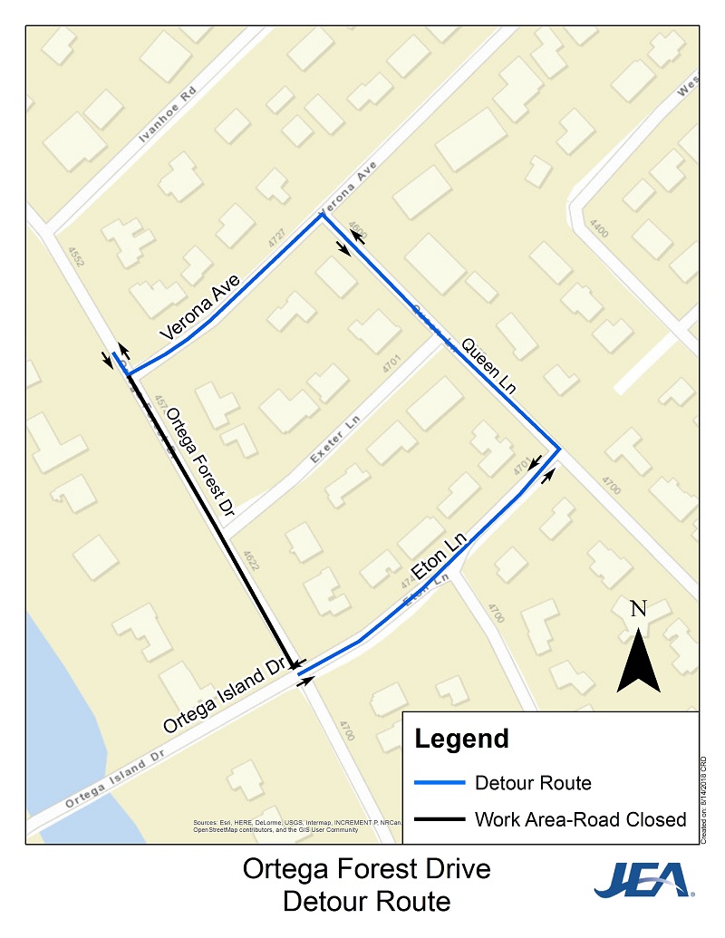 Ortega Verona to Eton Detour Map