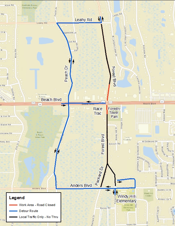 Southside Integrated Pipe System Phase 1 - Beach Blvd & Forest Blvd Intersection Closure Map