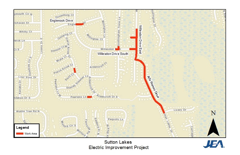 Sutton Lakes Electric Reliability Project Map of  Work Area