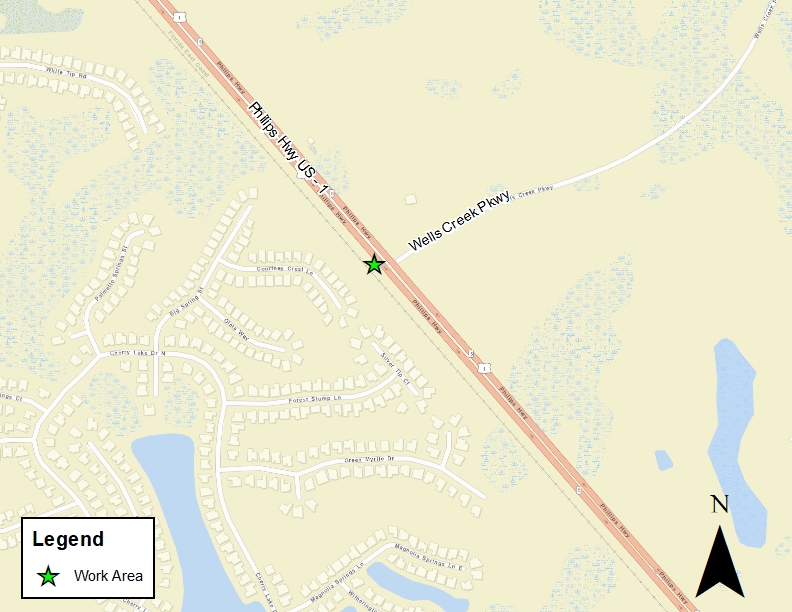 Philips Highway at Wells Creek Parkway Water Main Relocation Project - Map